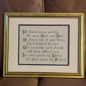 Framed Embroidered NeedlePoint Sentiment Sister Art Gift